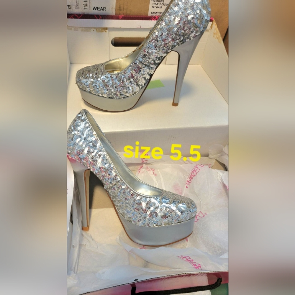 Silver Glitter Stiletto Platform Heels